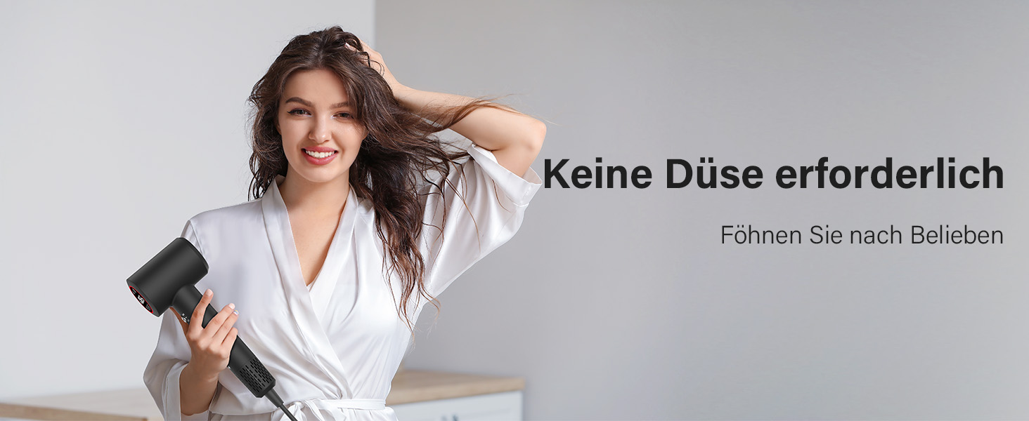 Професійний фен для волосся з дифузором, безщітковий двигун 110 000 об/хв, 400 млн плазмових іонів, низький рівень шуму 57дБ, чорний