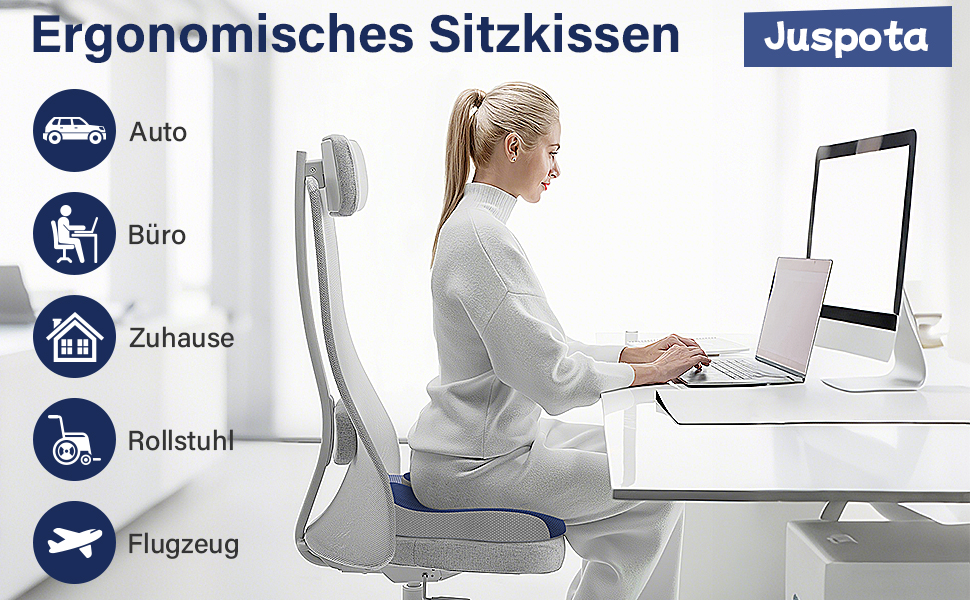 Ортопедична подушка для сидіння, ергономічна подушка для офісного крісла, подушка для куприка, комфортна подушка для стільця, зняття стресу, подушка для стільця, сидіння для автомобіля, офісу - (Блакитний)