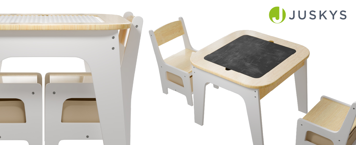 Дитячий стіл та комплект з 2 стільців Juskys Milou - дерев'яний ігровий стіл з місцем для зберігання, дитяча меблі для малювання та ігор (натуральне дерево)