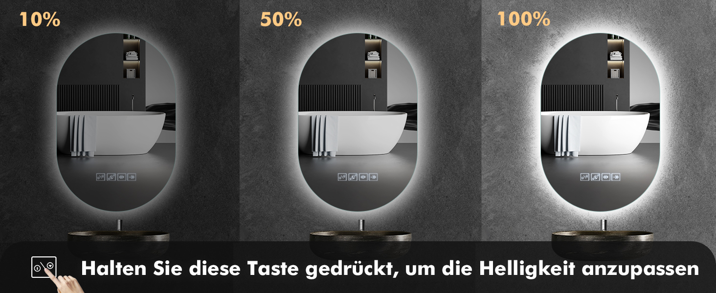 Дзеркало для ванної кімнати Sararoom з підсвічуванням, 600 мм, кругле LED дзеркало з підсвічуванням, дзеркало для ванної кімнати, 3 кольори світла, регулювання яскравості, загартоване скло, функція пам'яті, запобігання запотіванню (Bluetooth, 75 x 50 см)