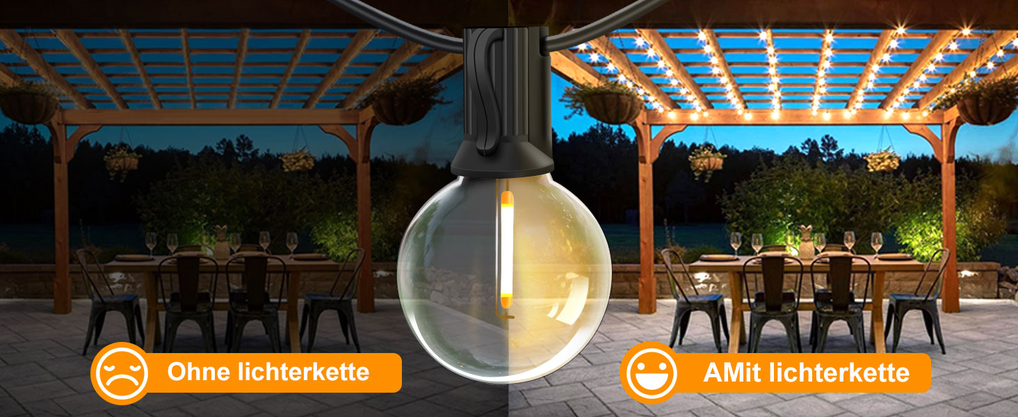 LED гірлянда для вулиці з пультом керування, 15м, G40, диммування, 4 режими, таймер, вологостійка, для саду, балкону, тераси, вечірки, кемпінгу, весілля