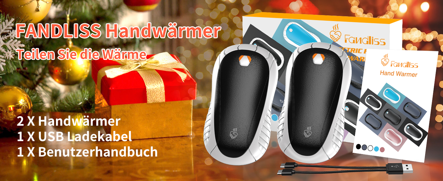 Електричні грілки для рук FANDLISS, 2 шт. - портативні, акумуляторні, 6000mAh, 3 режими нагріву, швидкий нагрів, ідеальний подарунок для спорту та зими