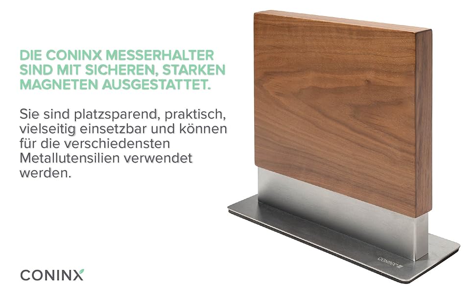 Магнітний брусок для ножів Coninx двосторонній | Тримач для ножів без ножів | Тримач для кухонних ножів з потужним магнітом | Підставка для ножів Coninx з антиковзким покриттям, горіховий колір