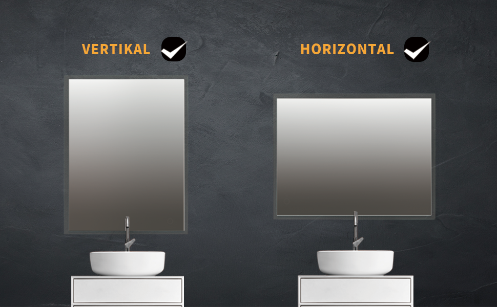 Дзеркало для ванної кімнати Puchika з підсвічуванням, LED-дзеркало 50x70 см, регульоване, тепле/холодне/нейтральне світло 3000-6400K, IP44, A+, сенсорне керування, 3 кольори світла