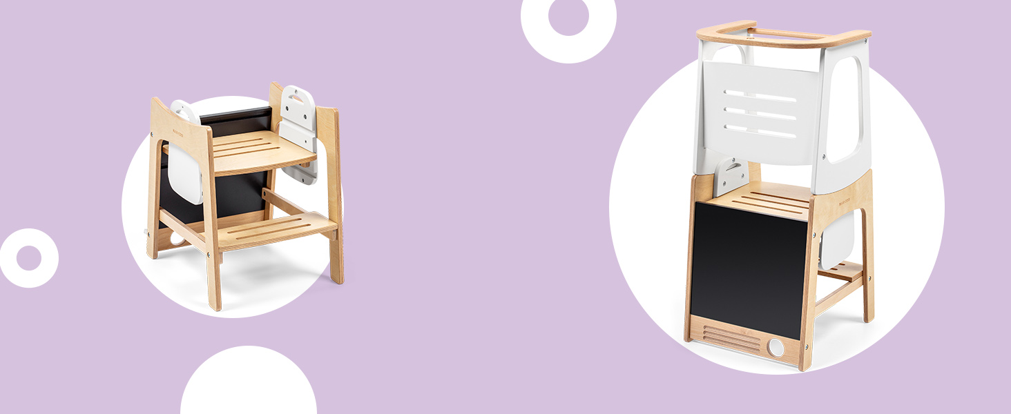Дитяча Montessori-драбинка Maxi-Cosi Toucan 3-в-1 з дерева: помічник (лернтурм), стілець та стіл з інтегрованою дошкою, FSC-сертифікована натуральна деревина, навантаження до 150 кг