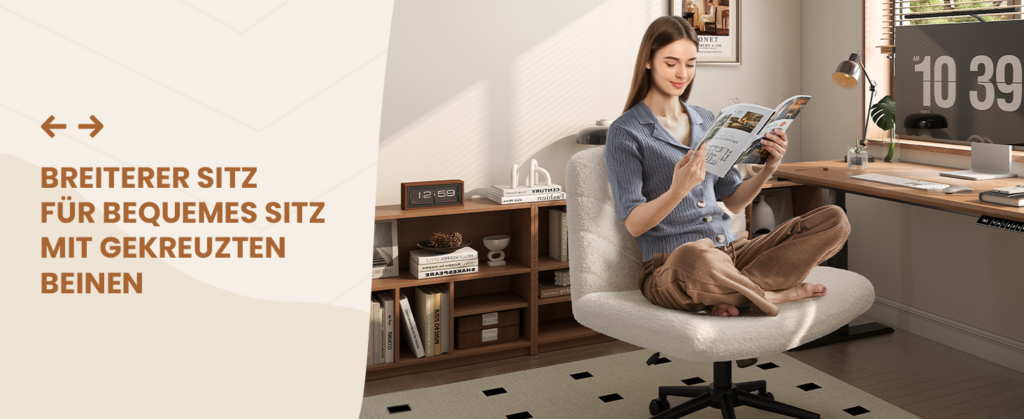 Офісне крісло Yaheetech з роликами, регульоване по висоті, з широким сидінням та середньою спинкою, для офісу та спальні, з колесами (слонова кістка)