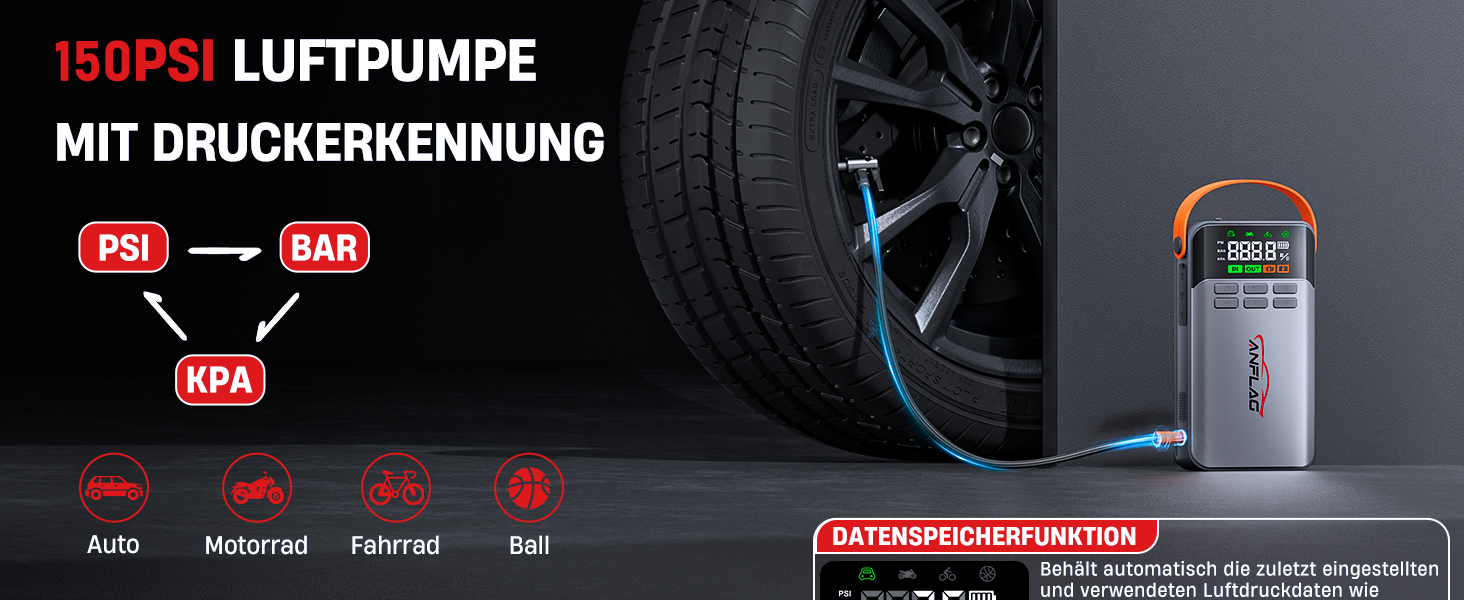 Портативний пусковий пристрій ANFLAG 5500A з компресором 150PSI, LCD-екраном та LED-ліхтариком (сірий)