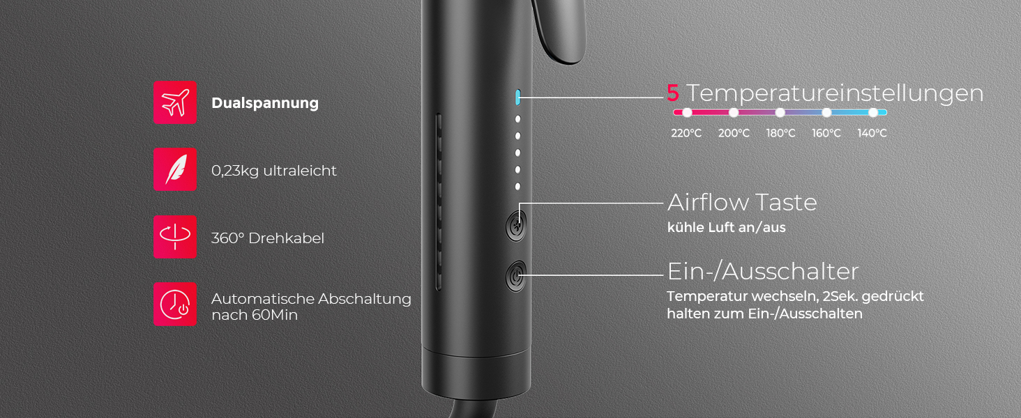 TYMO Airflow 2-в-1: праска для вирівнювання та завивки волосся з іонізацією, 32 мм, чорний