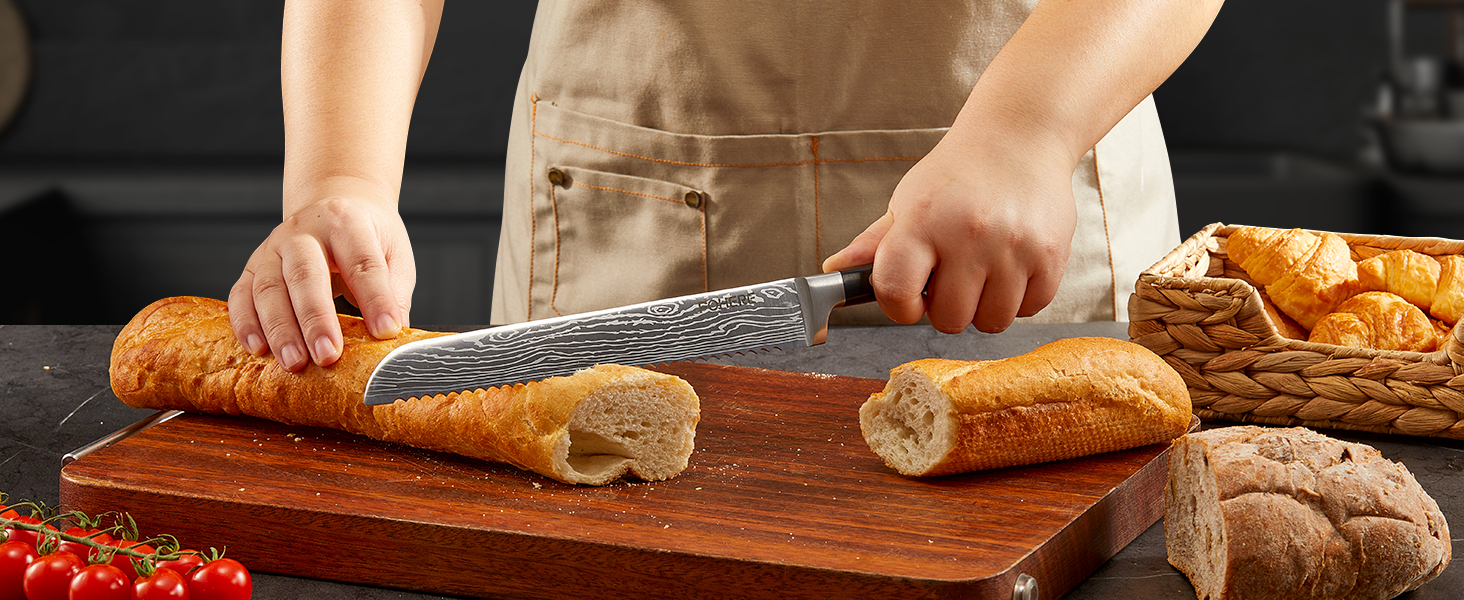 Набір ножів FOHERE 7 предметів: кухонний, для хліба, овочевий, з точилкою та магнітним блоком з нержавіючої сталі та дерева