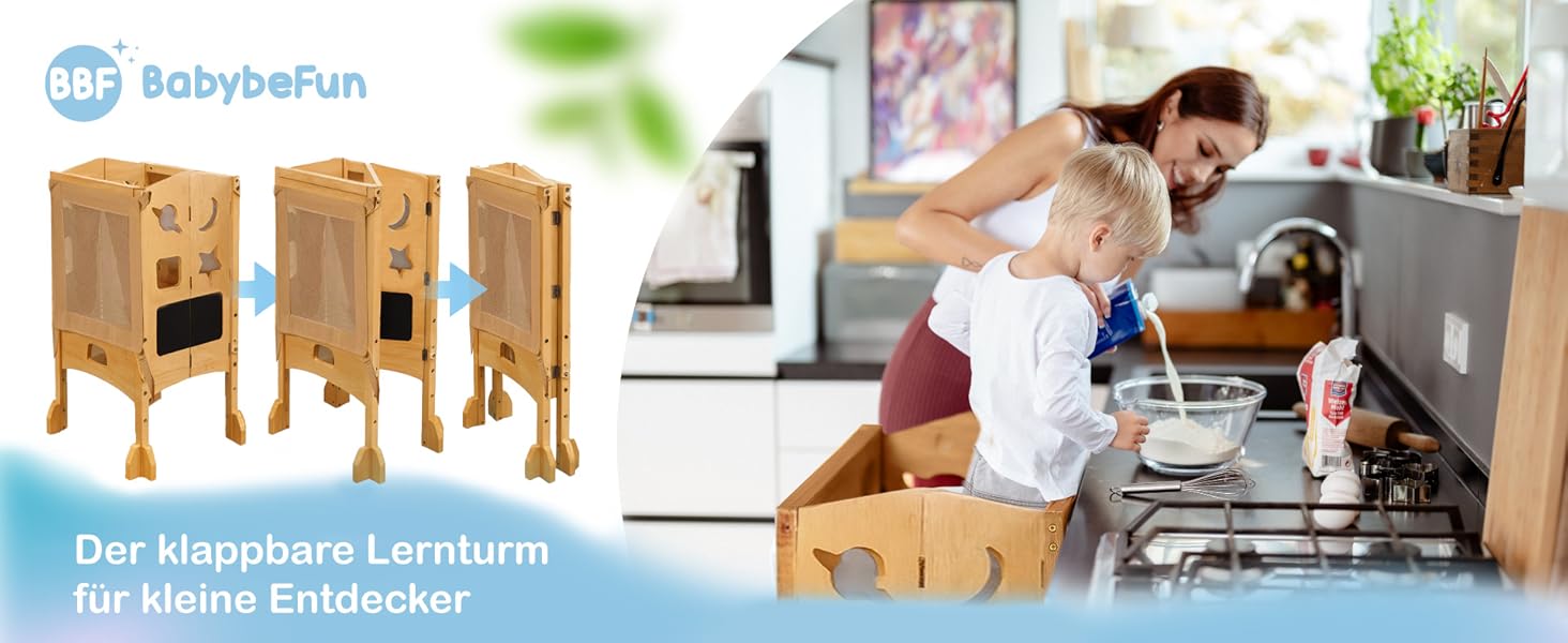 Дитячий навчальний столик-сходинка (1 рік+) з сіткою безпеки 360° - стабільний, масивний, з анти-кидкою, білий (натуральне дерево)