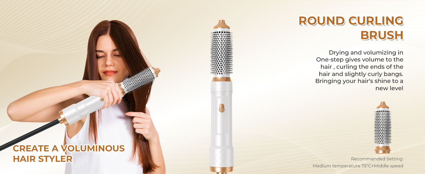 В 1 Ion Airstyler фен, щітка з гарячим повітрям, плойка, щітка для випрямлення, білий/золотий, 6