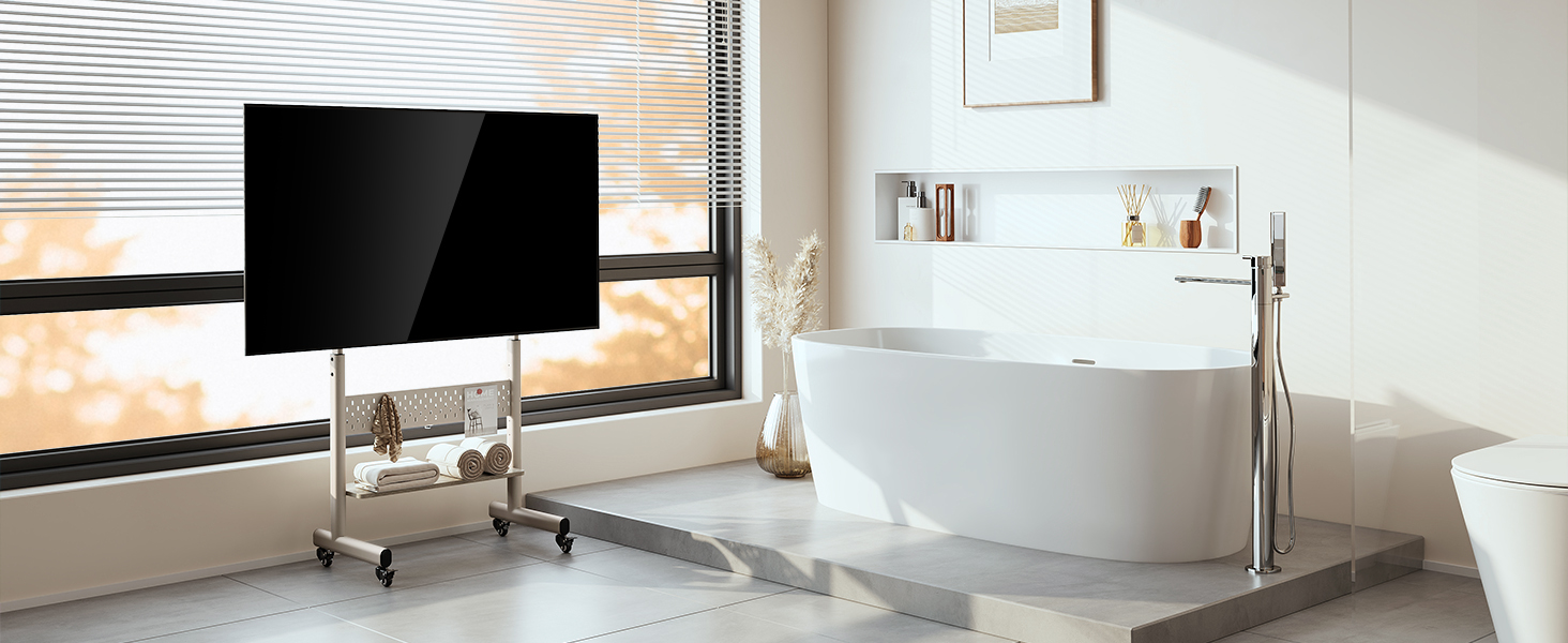 Підставка для телевізора FITUEYES на колесах, регульована по висоті, для 40-85 дюймів, VESA 600x400, 60 кг, бежева