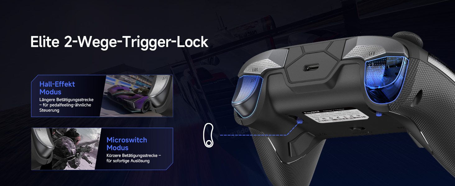 EasySMX D10 Контролер для ПК з зарядною станцією, бездротовий контролер з TMR джойстиком та 2-в-1 тригером, 1000Hz Polling контролер з RGB підсвічуванням для ПК/Switch/Android – Чорний