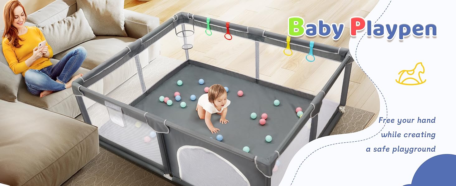 Манеж дитячий CHOLY для немовлят та малюків, 128х128 см, сірий. Безпечний, з сіткою та м'яким захистом, легко збирається