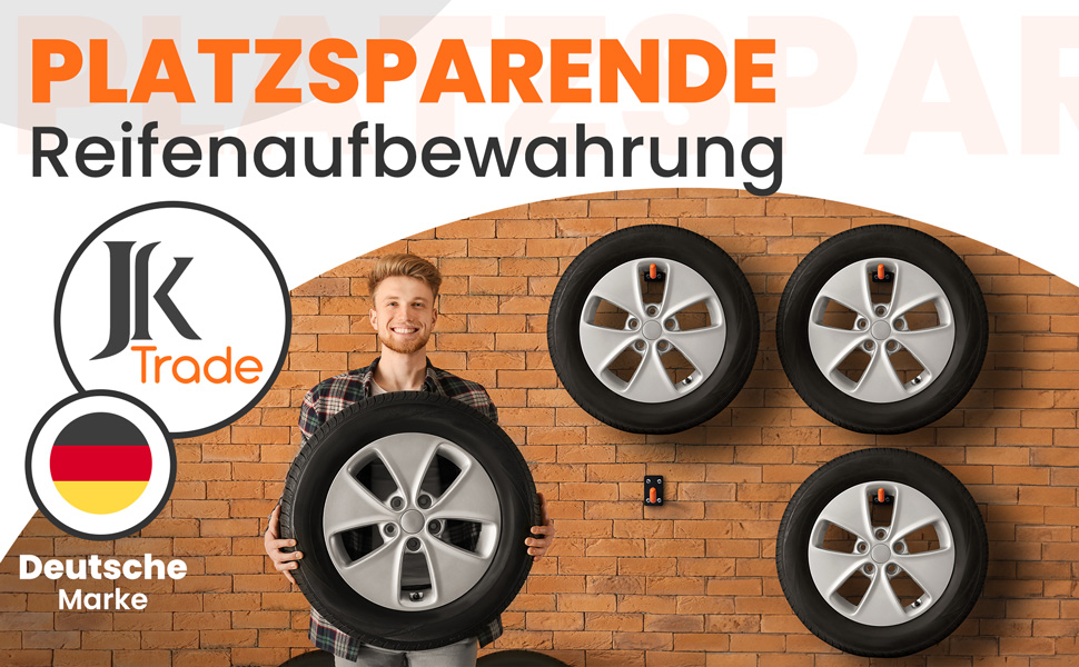 Набір кріплень для шин на стіну JK Trade® (4 шт.) з комплектом гвинтів та дюбелів. Захист для коліс, гачок для кріплення шин, садового інвентарю, легкосплавних дисків. Макс. навантаження 40 кг (Помаранчевий V1)
