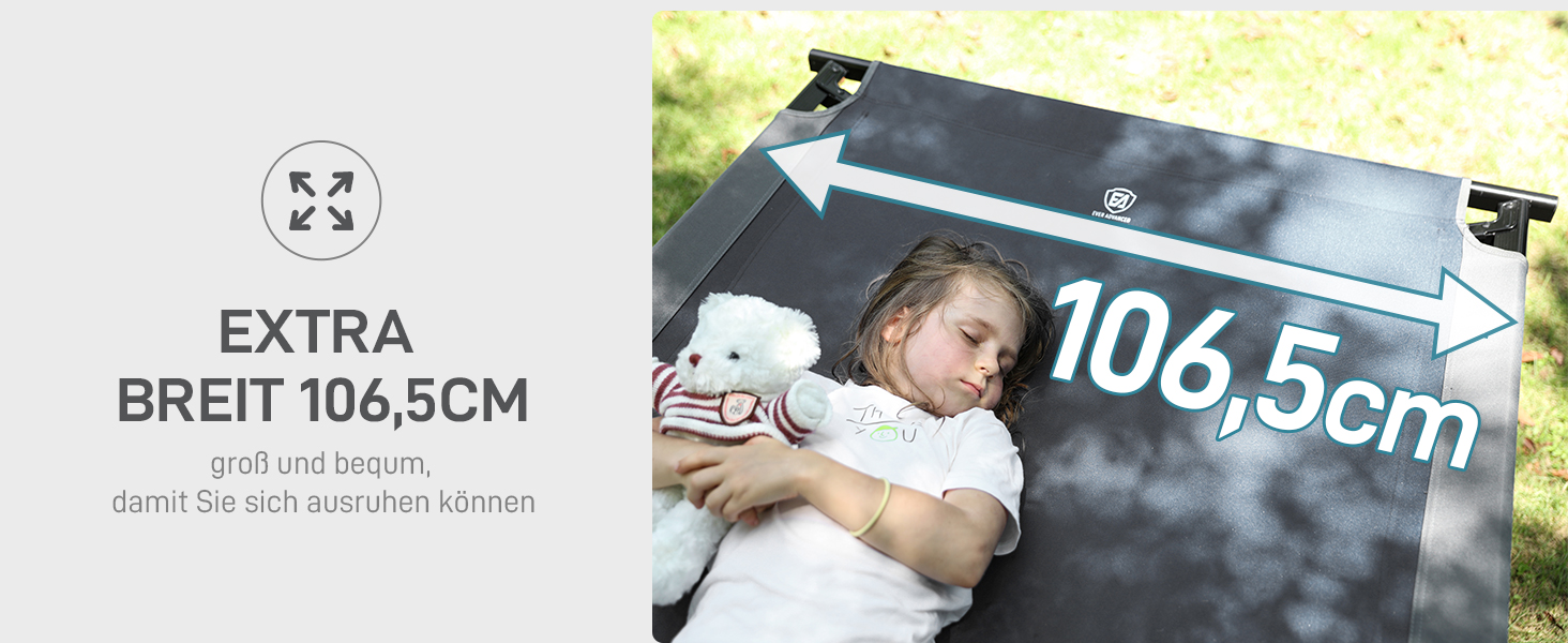 Розкладне ліжко для кемпінгу EVER ADVANCED XXL (214x106 см), посилене кемпінг-ліжко до 300 кг, сіре