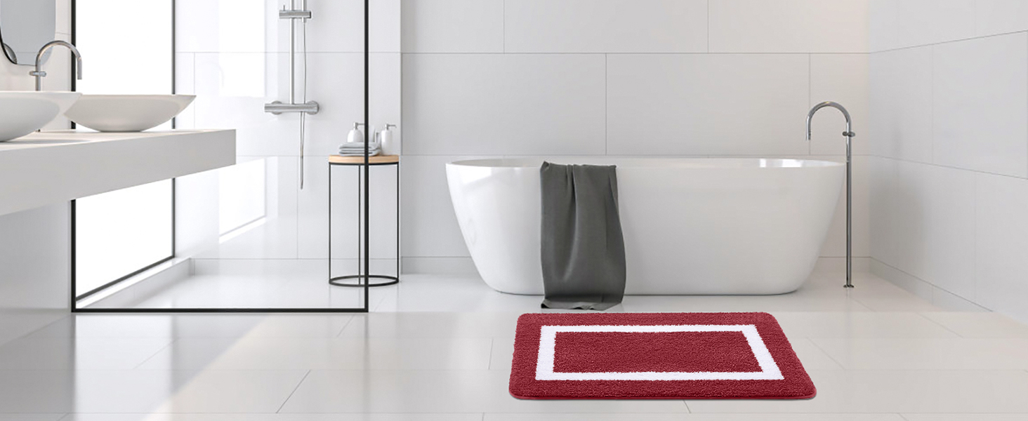 Набір килимків для ванної кімнати Homaxy: антиковзаючі, з м'якої мікрофібри, пухнасті, 2 шт. (40x60 см + 50x76 см), бордовий
