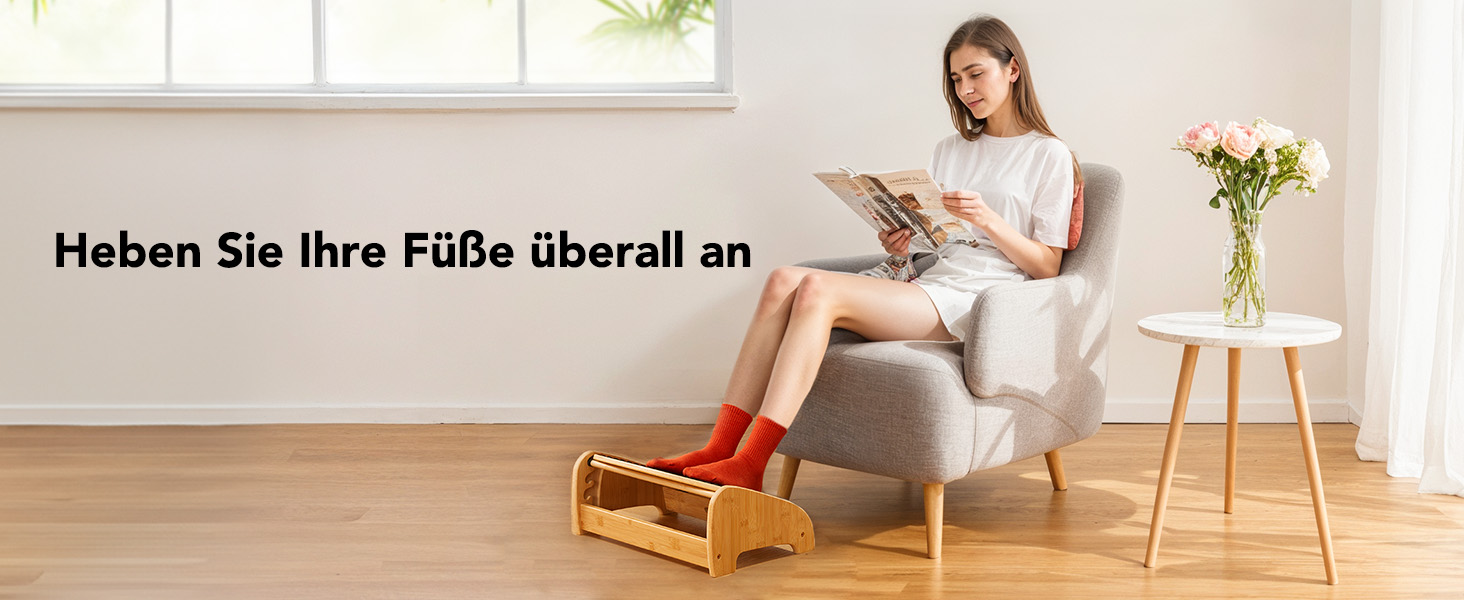 Підставка для ніг під стіл HUANUO бамбукова, ергономічна, 4 положення висоти та кута, масажна поверхня, протиковзна, для дому та офісу