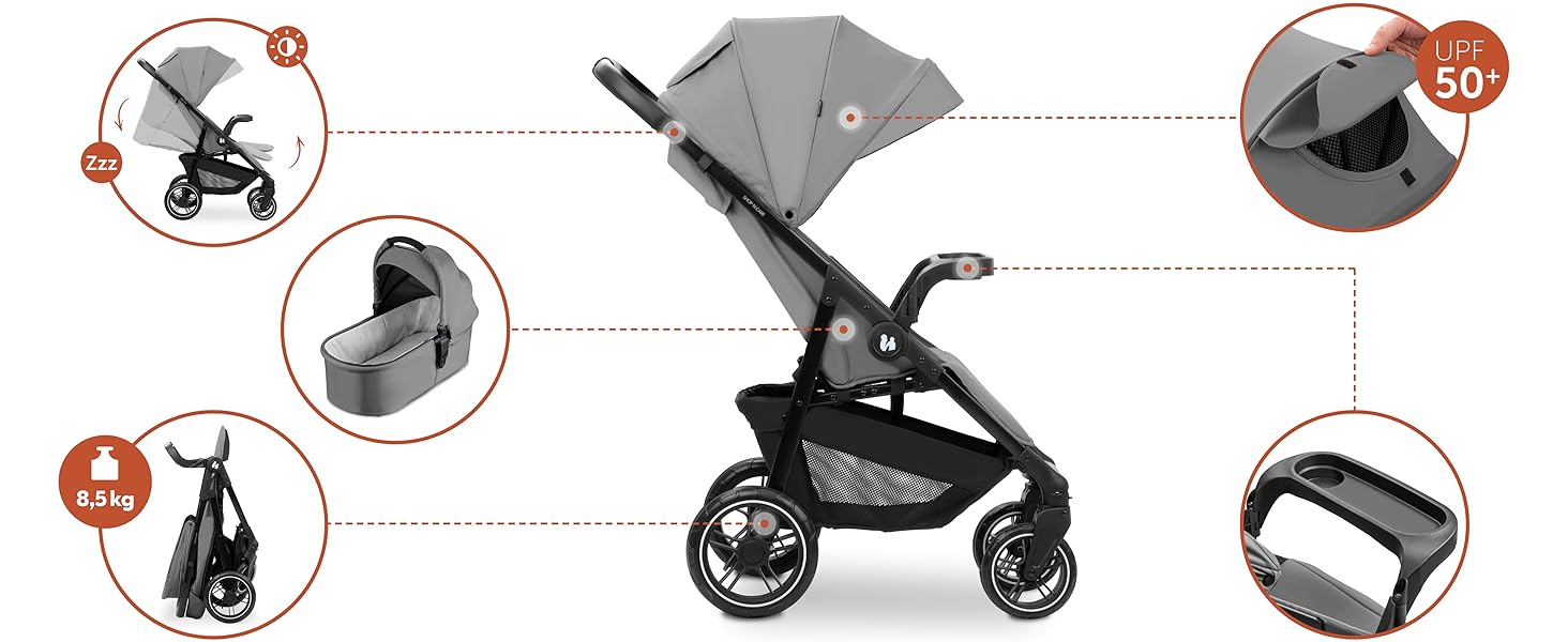 Комплект Hauck Shop N Care Trio Set Olive - 3в1: коляска, ванночка для новонароджених та автокрісло i-Size до 22 кг, з підспільною столикою та тримачем для напоїв, UPF 50+, регульоване положення для сну, складається