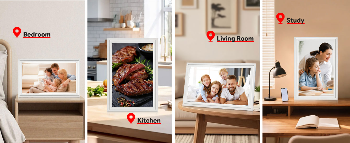 Цифрова фоторамка Frameo 15.6 дюймів з Wi-Fi, 32ГБ пам'яті, HD IPS сенсорний екран 1920x1080, автоматичний поворот та підтримка додатка Frameo