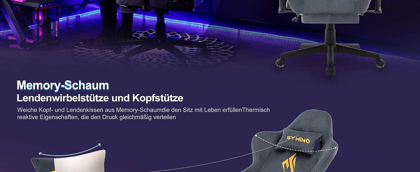 Ігровий крісло Symino з латексним сидінням, 300 кг, підтримка попереку та підголовник