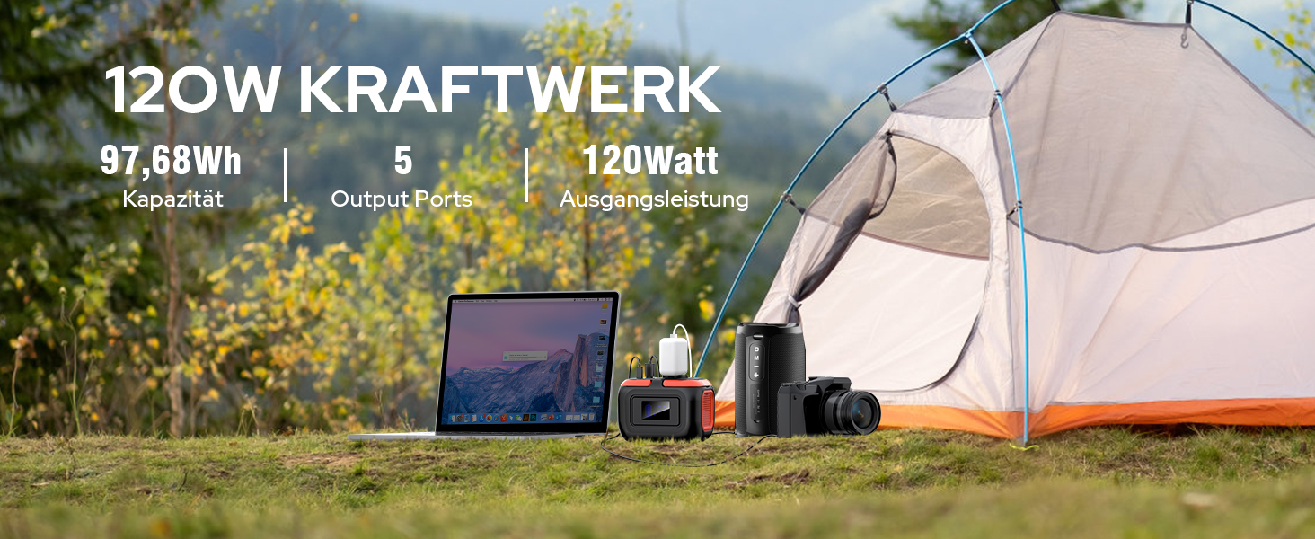 Портативна електростанція SinKeu 97Wh, 26400mAh з AC 230V, DC 12V та USB, для телефону, ноутбука, кемпінгу, подорожей, надзвичайних ситуацій (без сонячної панелі) DE-G120