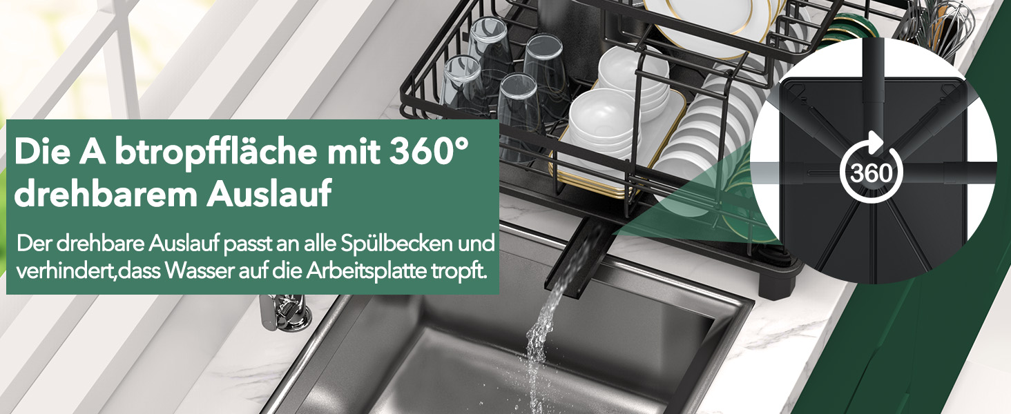 Сушарка для посуду ROTTOGOON розширювана, 2-ярусна, чорна: нержавіюча сталь, з висувним носиком та відділенням для столових приборів