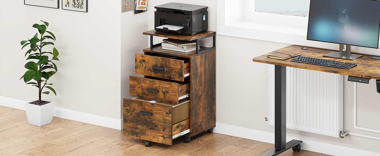 Мобільний архівний шафа YITAHOME на коліщатках, офісний контейнер з шухлядами, шафа-контейнер на колесах, тумба з шухлядами для дому та офісу, 45.7 x 36 x 76.2 см (Вінтаж-коричневий)