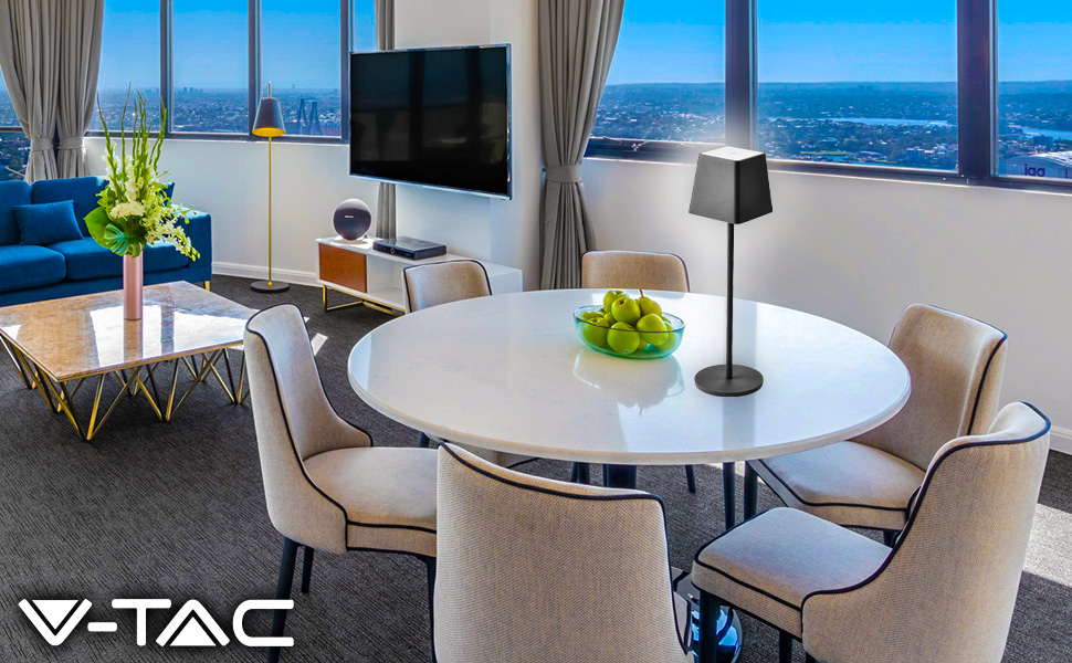 LED настільна лампа V-TAC з бездротовим живленням, сенсорне керування, акумулятор 4400 mAh, тепле світло 3000K, IP54, коричневий колір, для дому та вулиці