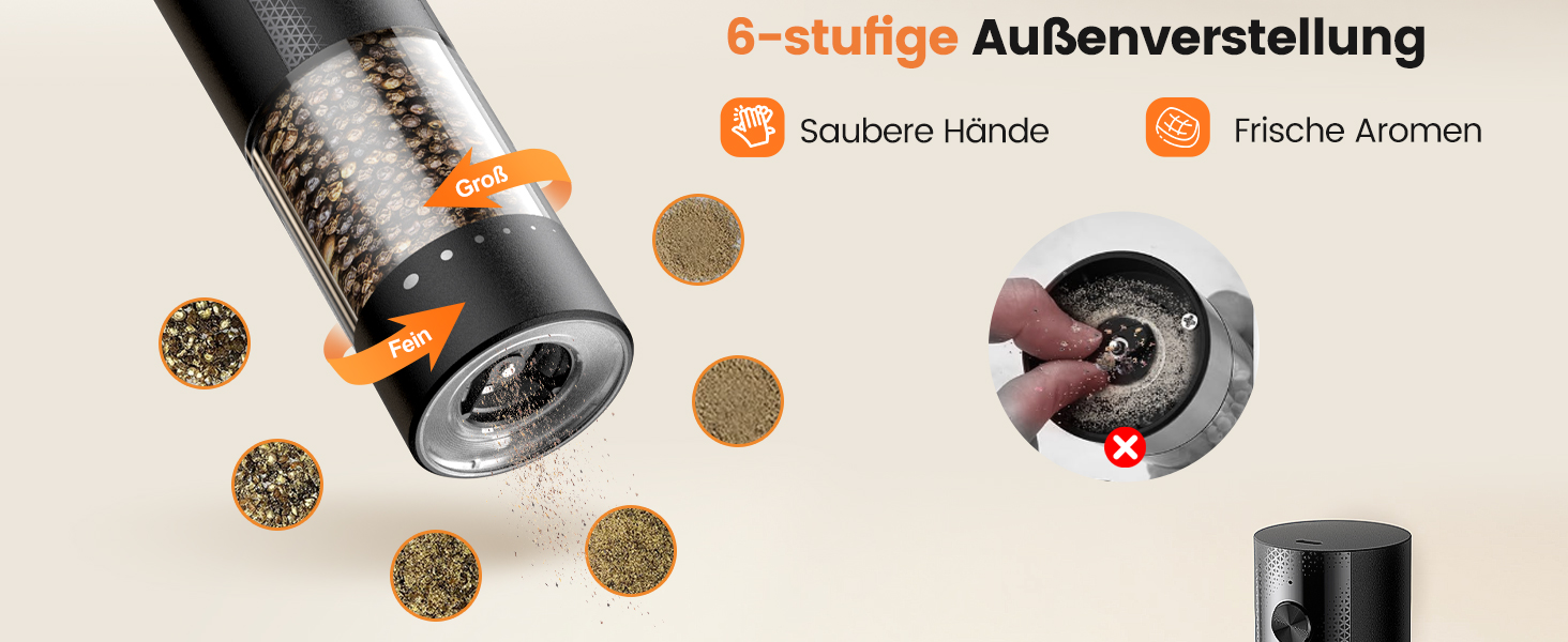 Електричні солі та перечні млини 2 шт. з USB-C зарядкою, регулюванням помелу, LED підсвіткою, керамічним жорном та підставкою – чорний/білий