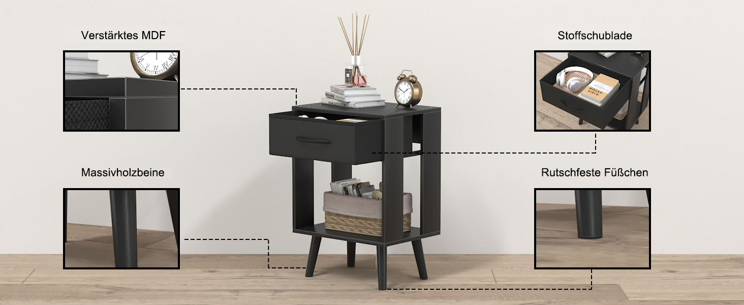 Набір з 2 тумбочок до ліжка, 40x30x60.3 см, чорний колір. Тумбочки з шухлядою для спальні, дитячої кімнати, як подарунок. Настільний столик, приліжкова тумбочка.