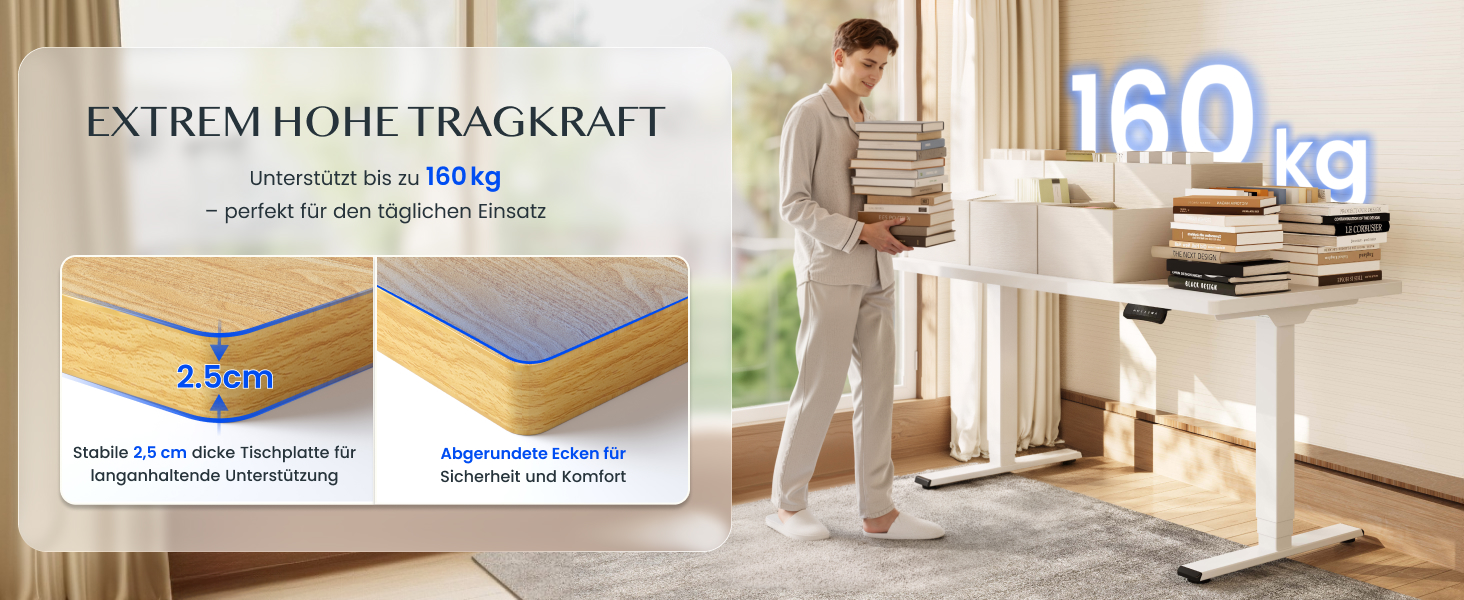 Регульований за висотою стіл FLEXISPOT 160x80 см, білий, електричний, з подвійним мотором, 160 кг, 3-секційний