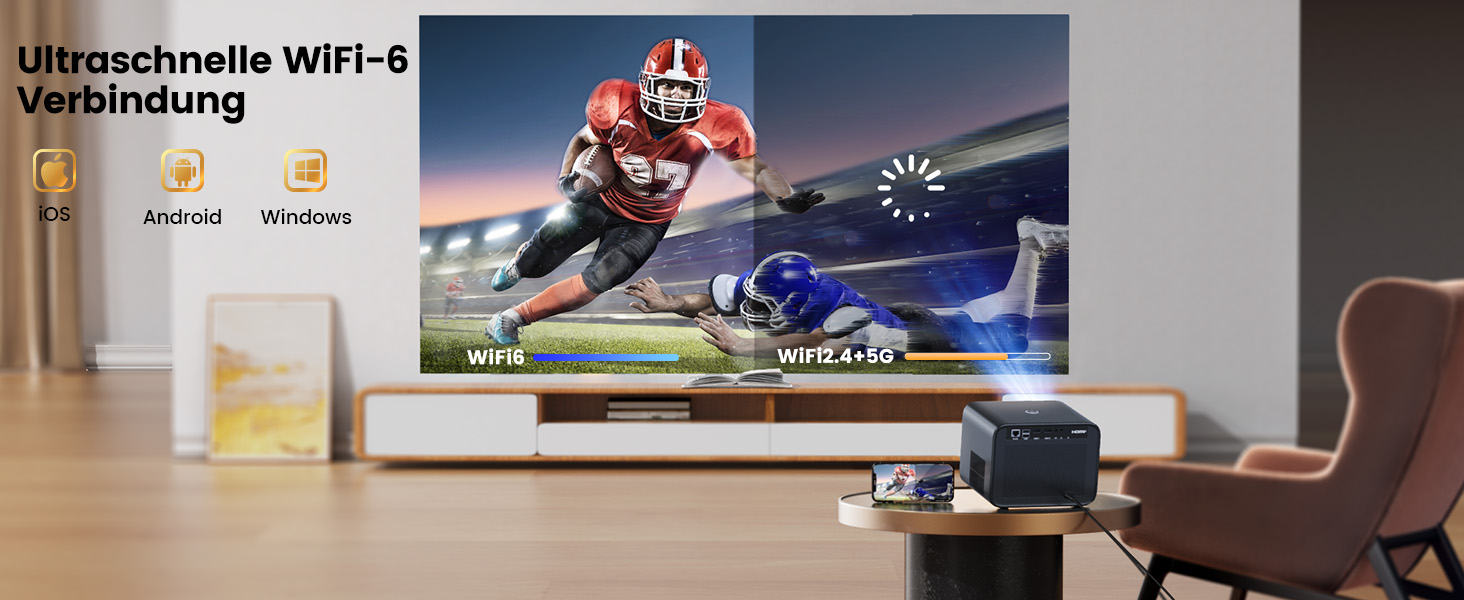 Beamer 4K з автофокусом та корекцією трапеції: проєктор для домашнього кінотеатру та перегляду з телефону (1080p, WiFi6, Bluetooth, Dolby Audio)