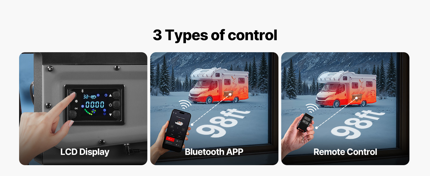 Дизельний обігрівач VEVOR 8 кВт, 12/24V, портативний з Bluetooth, пультом та LCD, 5л бак для вантажівок/автобусів