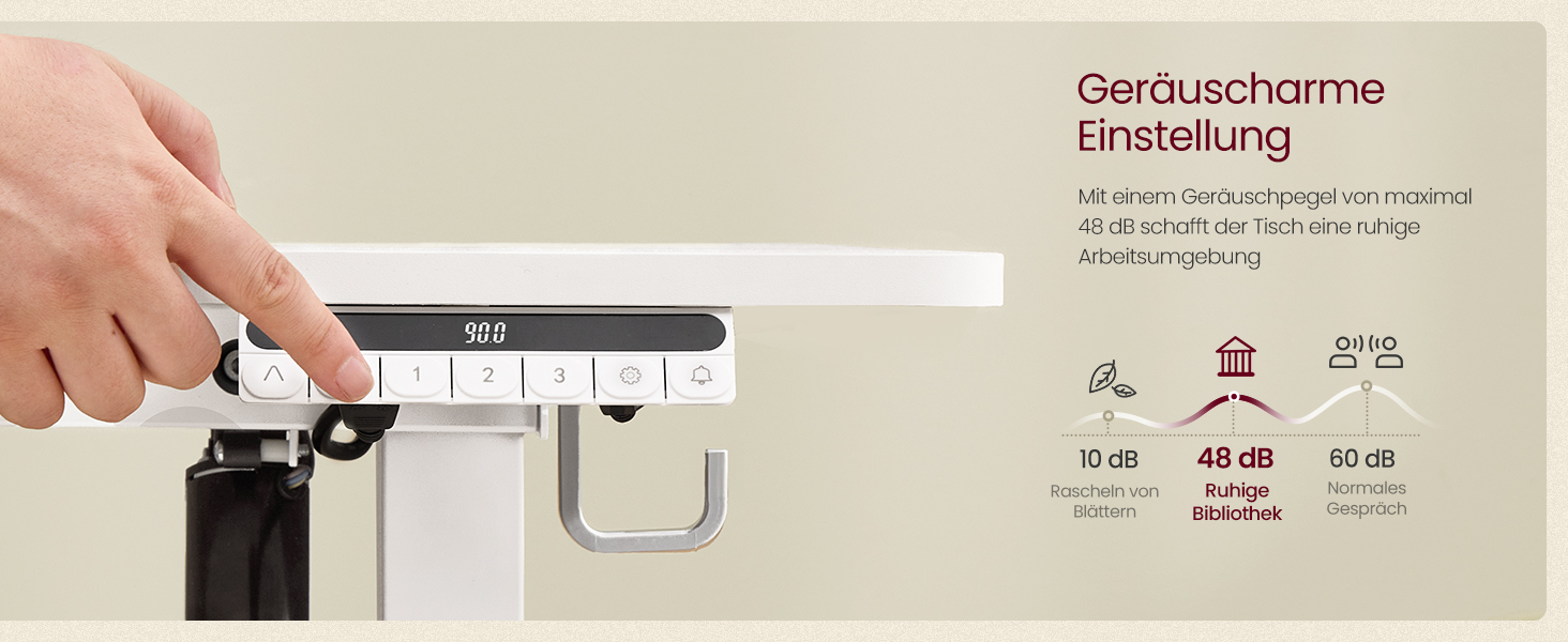 VASAGLE Регульований стіл, моніторний підставка, ящик, USB-C, нагадування про сидячий спосіб життя, для офісу, 140 x 70 см, Wolkenweiß