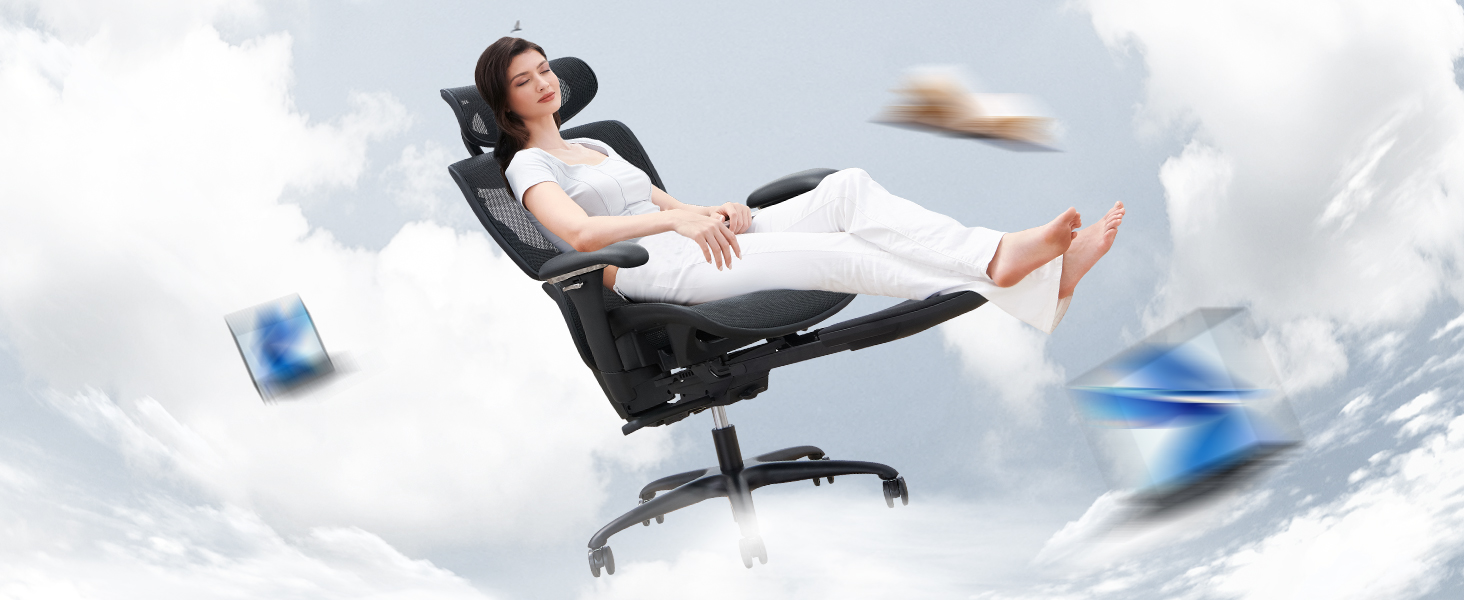 Органічний офісний крісло COLAMY з підніжкою, 3D підлокітниками, підголівником, підтримкою попереку та дихаючою сіткою - для офісу та дому, чорний