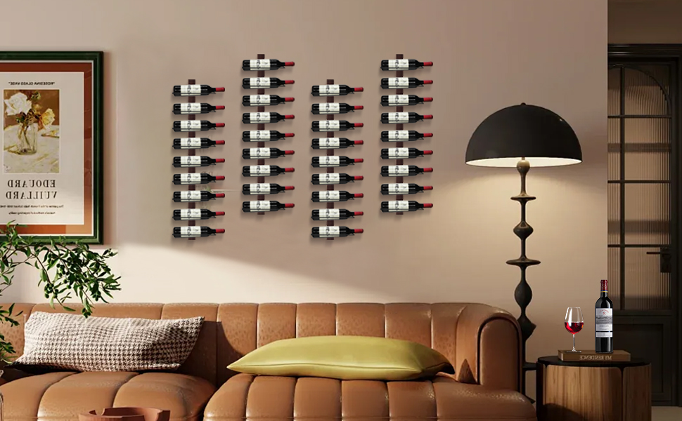 Металева полиця для пляшок вина, 9 відділень, чорна, настінна | Weinregal