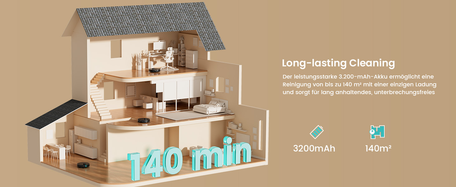 Робот-пилосос LEFANT M2 з функцією миття, LiDAR-навігацією, зоною заборони, потужністю 6000Pa, часом роботи 140хв, багатоступеневим картуванням, для видалення шерсті тварин, килимів та твердих поверхонь (M2-B)