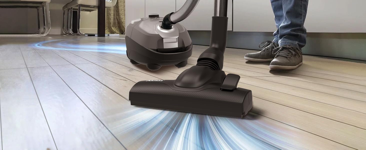 Пылесос Akitas C11 900W с мешком – сетевой шнур 7 м, радиус действия 10 м, тихая работа 70 дБ, с дополнительной насадкой для пола, регулируемая мощность всасывания, большой объем, для твердых полов и ковров