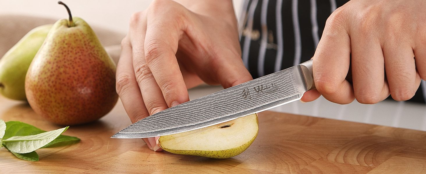 Ніж кухарський Wakoli з дамаської сталі (серцевина VG10), 20 см – гострий та збалансований – ніж з ручкою з оливкового дерева в подарунковій коробці – кухонний ніж Damask для професіоналів та любителів (універсальний)