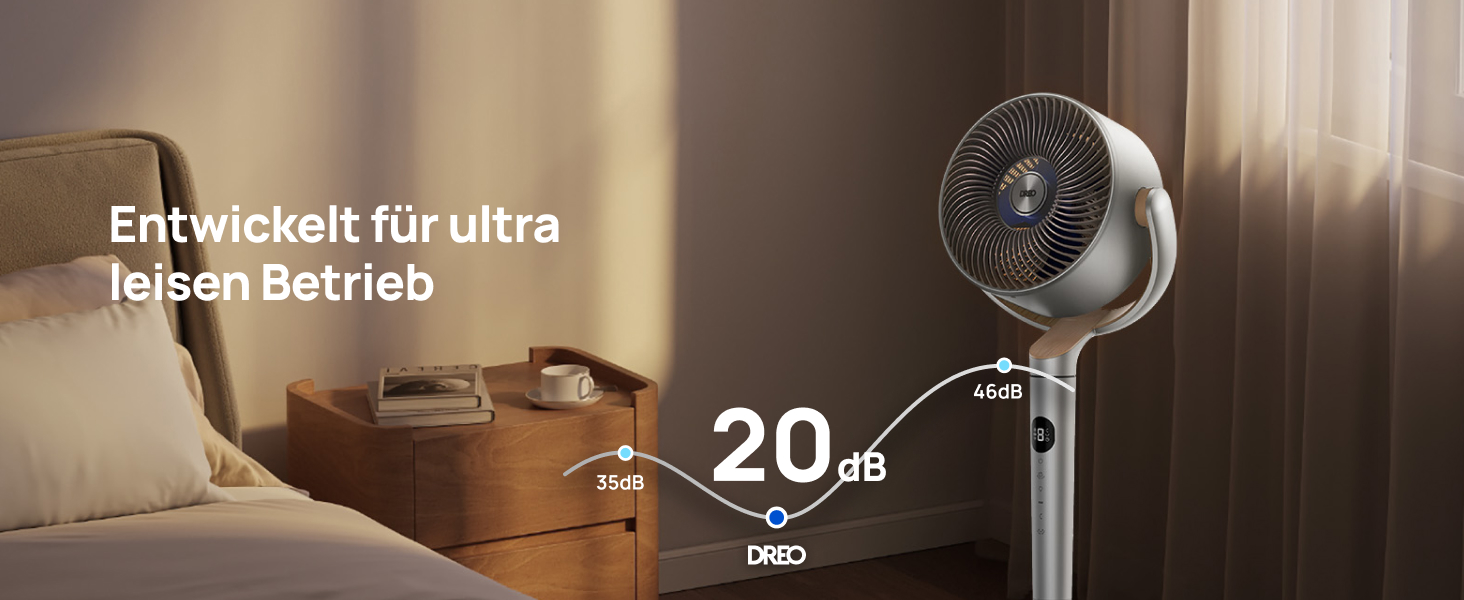 Вентилятор підлоговий Dreo з Wi-Fi та LED, 102 см, 8 швидкостей, 3 режими, тихий 20dB, велика потужність, срібний