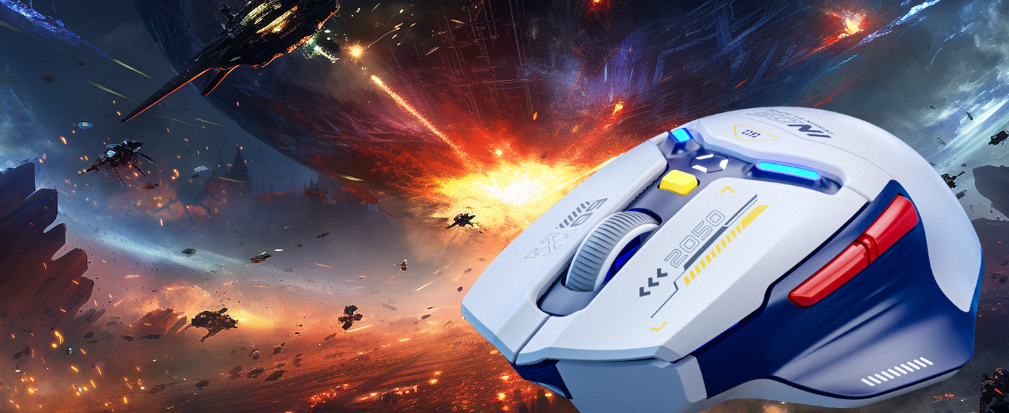 Ігрова миша inphic IN9 бездротова Tri-Mode (2.4G/Bluetooth/Type-C), 10000 DPI, RGB-підсвітка, програмована, акумуляторна, сіро-біла