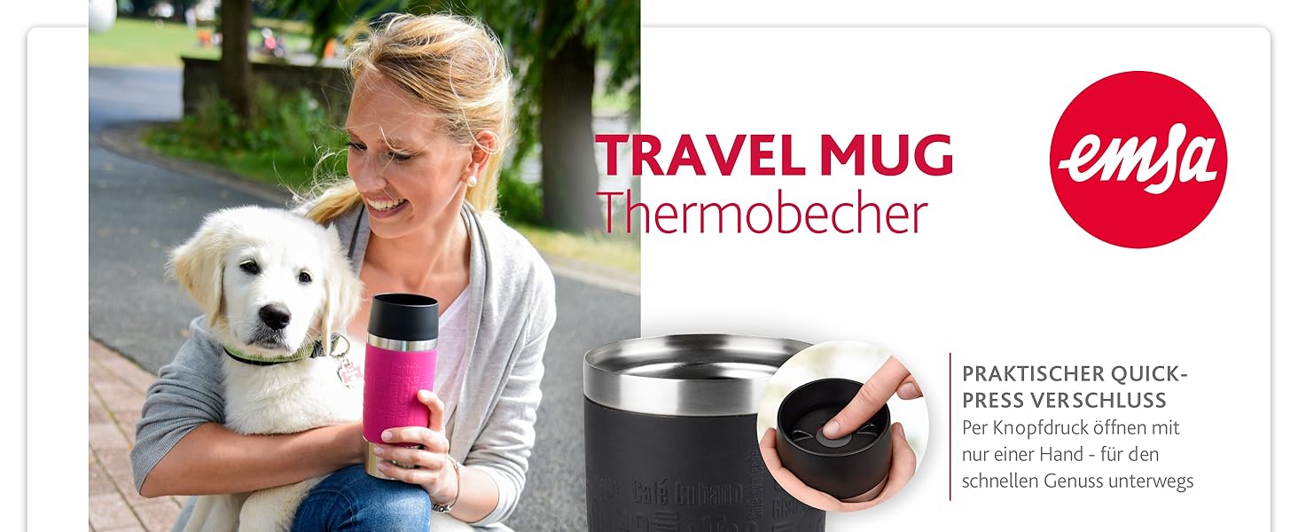 Термокружка Emsa Travel Mug Classic 360 ml, чорна, з Quick-Press, 360° відкриття, з термоізоляцією (513361)