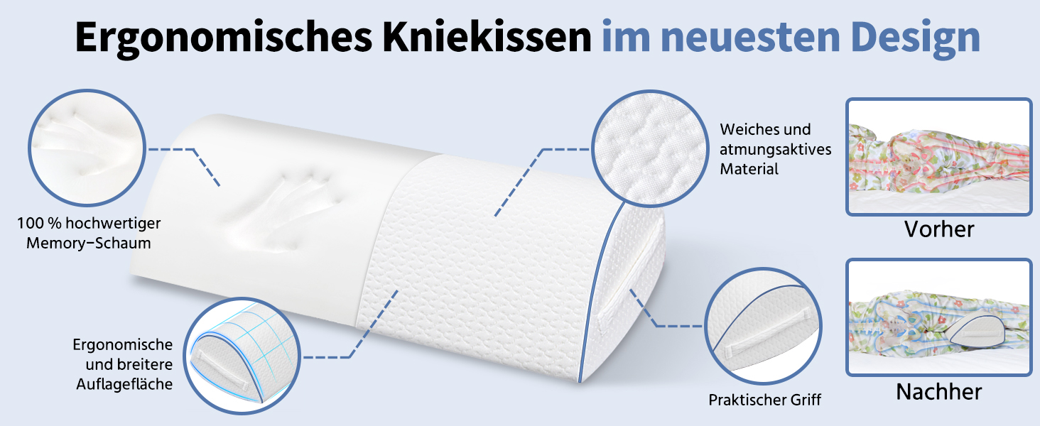 Подушка для сну на боку Pozico: ортопедична подушка для ніг з піни Memory Foam для колін, стегон та спини, знімний чохол, біла