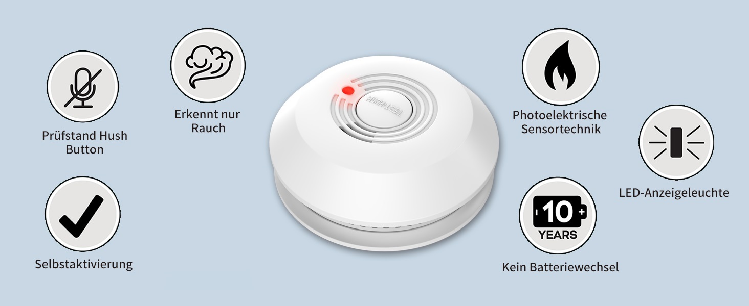Пожежні сповіщувачі для дому та офісу з фотоелектричним датчиком 10 років, оптичний димовий сповіщувач на батарейці, 2 шт.