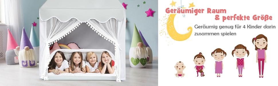 Дитячий намет DREAMADE з м'якою дахом та вікнами, дерев'яний каркас, ігровий будиночок, намет Тіпі для хлопчиків та дівчаток (сірий)