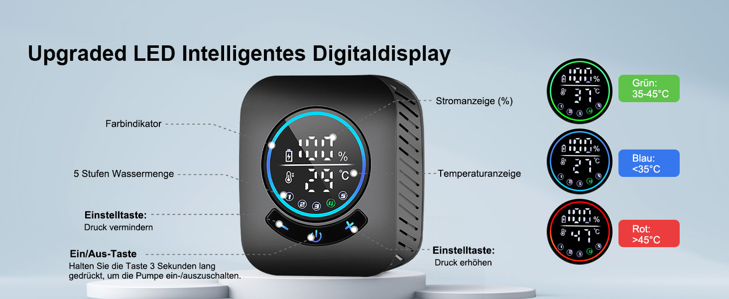 Портативна душ для кемпінгу AUTOPkio з акумулятором 8000mAh, насосом та дисплеєм, IPX8, чорний