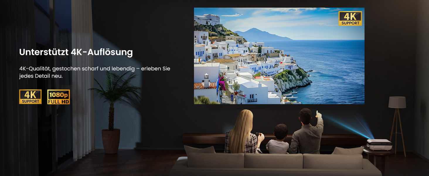 Портативний проєктор HAPPRUN Mini Beamer 4K з Bluetooth та Google TV: 4K, Full HD, HDMI, USB, AV, для кінотеатру вдома