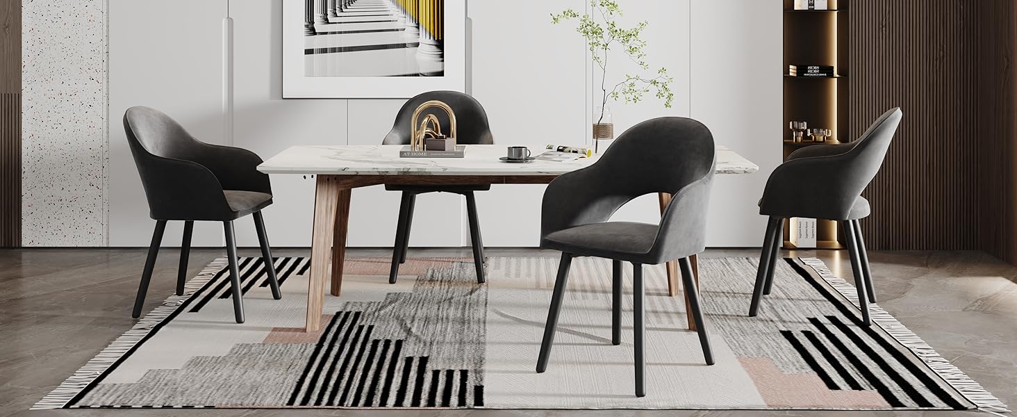 Набір з 6 кухонних стільців для їдальні з підлокітниками, бежевий, поліестер, дерев'яні ніжки