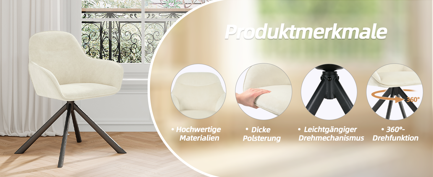 Обідній крісло з підлокітниками для кухні, їдальні, офісу (6 шт., кремово-білий)